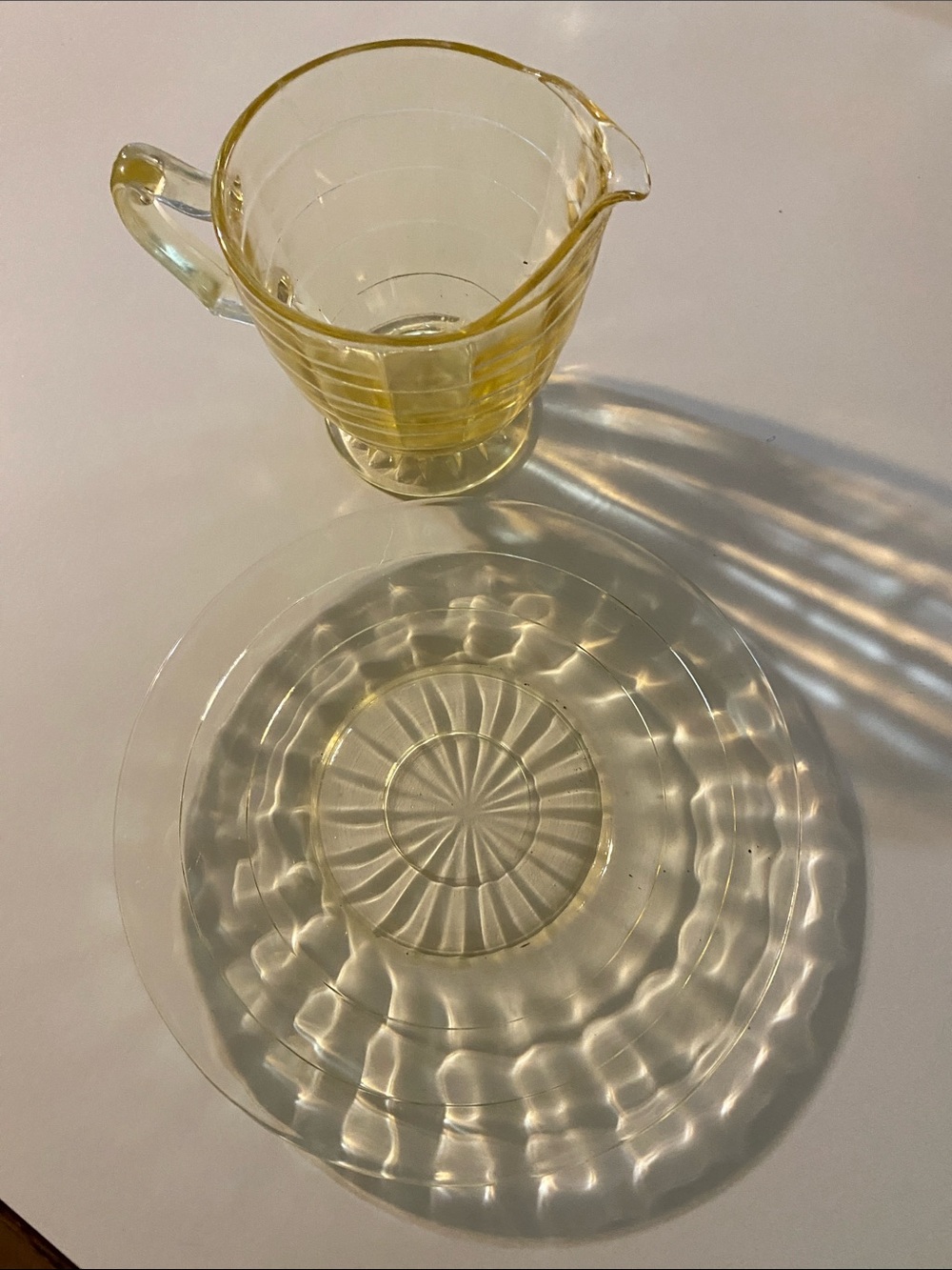 Yellow Glass Pitcher and Clear Glass Plate Set - Elegant Home Dining